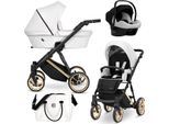 Carrozzina Kunert Ivento Premium 3In1 Bianca Con Telaio E Accessori Dorati