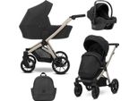 Passeggino Kunert Brav 3In1 Nero Con Telaio Champagne, Ruote In Gel E Seggiolino Auto Cosmo