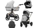 Carrozzina Kunert Brav 3In1 In Grigio Con Telaio Champagne, Ruote In Gel E Seggiolino Auto Cosmo