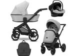 Carrozzina Kunert Brav 3In1 In Grigio Con Telaio Nero, Ruote In Gel E Seggiolino Auto Cosmo