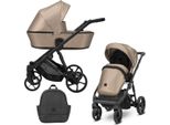 Passeggino Kunert Arizo 3In1 In Ecopelle Con Telaio Nero, Navicella E Seduta Sportiva In Cappuccino