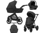 Carrozzina Kunert Brav 3In1 In Ecopelle Nera Con Ruote In Gel E Seggiolino Auto Cosmo