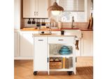 Sobuy FKW126-WN Carrello Da Cucina Di Design Con Rotelle Isola Da Cucina Con Piano Di Lavoro E Portaspezie Carrello Credenza Bianco Wd Circa 105X92X46Cm