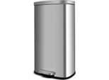 Portarifiuti A Pedale - Portarifiuti Da Cucina - 30 L - Acciaio Inox - Coperchio Con Chiusura Ammortizzata - Rettangolare - Argento