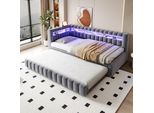 Letto Imbottito Flieks 90X200Cm Con Letto Estraibile (90X190Cm), Divano Letto Da Giorno Con Usb E Led, Letto Per Ragazzi Letto Per Bambini Letto Singolo Con Rete A Doghe, Velluto