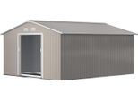 Capanno Da Giardino 12,4 M², Capanno Da Giardino Con Tetto A Una Falda, Porta Scorrevole, Fondamenta, 340 X 386 X 200 Cm, Capanno Per Attrezzi In Acciaio Zincato, Resistente Alle Intemperie, Per Giardino, Grigio Antracite