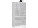 Akord Cassettiera 5 Cassetti Bianco Lucido/Metallico 60X40X121 Cm
