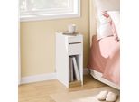 Sobuy FBT163-WN Comodino Stretto 20 Cm - Comodino Con Piano Estraibile, Cassetto E Ripiano Portaoggetti, Tavolino Salvaspazio 20 X 35 X 60 Cm