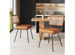 Set Di 2 Sedie Da Pranzo Flieks, Sedie Da Pranzo In Pelle Finta, Sedie Imbottite Retrò Con Schienale In Rattan, Sedia Da Cucina Make-Up Chair Marrone