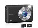 Zelurxx Fotocamera Digitale Per Bambini 1080P 44MP, Zoom 16X, Schermo Da 2,4 Pollici, Mini Fotocamera Compatta, Selfie, Tascabile, Nero, 64GB, Doppia Batteria