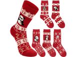 Brubaker Set Di Calzini Natalizi Da Donna 36-41 - Panda E Cuore - Calzini Invernali In Cotone Rosso Bianco Regalo