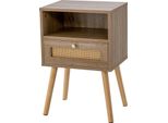 Comodino Costway In Polyrattan, Tavolino In Legno Con Cassetto E Gambe In Legno Di Pino, Tavolino Da Divano In Stile Boho 40 X 30 X 60,5 Cm 1°.