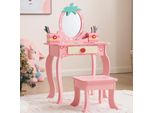 Fch Tavolino Da Toilette Per Bambini Con Sgabello, Specchio, Cassetti, 2 Scatole Portaoggetti, Rosa