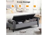 Panca Contenitore In Velluto - Panca/Pouf Imbottito - Lunghezza 133 Cm - Capitonné - Con Braccioli - Ampio Spazio Di Archiviazione - Camera Da Letto/Soggiorno - Grigio Scuro