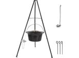 Bollitore Ungherese Per Gulasch - Set Con Treppiede Telescopico - 15 L - Ghisa Smaltata - Catena 250 Cm - Altezza 151-170 Cm - Pieghevole - Bianco