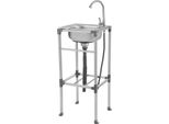 Lavello Freestanding In Acciaio Inox - Lavello A Una Vasca - Grande - Con Rubinetto - Portata Massima 60 Kg - Tubo Di Ingresso 60 Cm E Tubo Di Scarico 75 Cm - Bianco. Portata 60 Kg - Tubo Di Ingresso 60 Cm E Tubo Di Scarico 75 Cm - Bianco