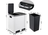 Portarifiuti Da Cucina - Portarifiuti A Pedale Con Doppia Camera - 2X15 L (30 L) - Chiusura Ammortizzata - Il Coperchio Rimane Aperto - Acciaio Inox - Bianco
