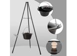 Bollitore Per Gulasch Ungherese - Treppiede Telescopico - 30 L - Ghisa Smaltata - Catena 250 Cm, Regolabile In Altezza - Treppiede 151-170 Cm - Con Coperchio - Grigio