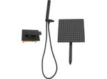 Sistema Doccia - Set Doccia In Acciaio Inossidabile - Doccia A Pioggia E Cascata - Soffione Quadrato - Regolabile In Altezza - Valvola In Ceramica - 2 Modalità Di Getto - Nero
