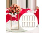Set Di 10 Portafiori In Metallo - Portafiori Geometrico - Altezza 80 Cm - Taglia Xs - Per Composizioni Floreali, Matrimoni Ed Eventi - Oro