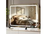 Specchio Da Trucco Con Illuminazione - Specchio Da Trucco Hollywood - 80×60 Cm - 3 Colori Di Luce - Dimmerabile - Touch Control - Cornice In Acciaio Inox - Bianco