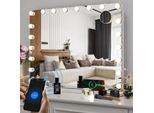 Hollywood Make-Up Mirror - Specchio Per Il Trucco - 80 X 60 Cm - 20 Led - Altoparlante Bluetooth - 3 Modalità Di Illuminazione - Funzionamento Touch - Modello Da Tavolo - Bianco