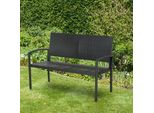 Panca Da Giardino - Panca Da Esterno - Lavorazione In Vimini Su Entrambi I Lati - Struttura In Polyrattan E Acciaio - Resistente Alle Intemperie - Con Braccioli - Facile Montaggio - 122X60X85 Cm - Nero