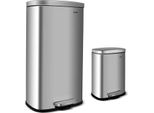 Portarifiuti Per Cucina - Portarifiuti A Pedale 30 L - Chiusura Ammortizzata - Senza Impronte Digitali - Pedale - Acciaio Inox Spazzolato - Argento