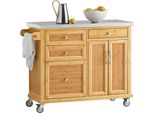 Isola Da Cucina Su Rotelle - FKW70-N - Piano Di Lavoro In Acciaio Inox, Cassetti, Carrello Bar, 115×92×46 Cm - Oro