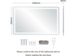 Specchio Da Bagno A Led - Rettangolare 100 X 60 Cm - Vetro Temperato - Dimmerabile A Sfioramento - 3 Temperature Di Colore - Senza Appannamento - Alta Luminosità - Rosso