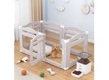 Box Per Cuccioli - Recinto Per Cani - Altezza 60 Cm - Acrilico Trasparente - Con 6 Pannelli - Con Porta - Ripiegabile - Con Ventose - Bianco
