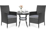 Mobili Da Giardino - Set Da Bistrot 3 Pezzi In Rattan Intrecciato - Tavolo + 2 Sedie - Con Cuscini - Per 2 Persone - Nero