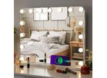 Hollywood Make-Up Mirror - Specchio Cosmetico - 15 Luci Led Dimmerabili - 3 Modalità Di Colore - Luminosità Regolabile - Porta Di Ricarica Usb - Modello Da Tavolo - 50X40 Cm - Bianco