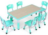 Tavolo Rettangolare Per Bambini Con 6 Sedie - Set KT-TC06 - Altezza Regolabile 48-60 Cm - 120×60 Cm - 7 Pezzi - Composito Di Plastica E Legno - Per 2-10 Anni - Verde Chiaro