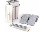 Set Mop Con Secchio - Mocio Piatto - 10 Pad In Microfibra - Manico In Acciaio - Testina Sintetica - Bianco