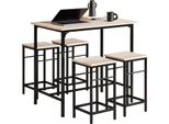 Madera OGT11, Set Di Tavoli Da Bar Da 5 Pezzi, Tavolo Da Bistrot Con 4 Sedie