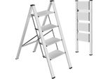 Scaletta - Pieghevole A 4 Gradini - Alluminio - Gradini Larghi E Antiscivolo - Portata 150 Kg - Altezza 95 Cm - Peso 4,25 Kg - Argento