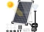 Pompa Solare Per Laghetti - Pompa Per Fontane - 12 W - 500 L/H - Sommersa - Tubo Da 1 M - 9 Ugelli