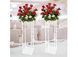 Portafiori E Piedistallo - Colonna In Acrilico - Altezza 100 Cm - Dimensioni 25X25 Cm - Portata 15 Kg - Rettangolare - Set Di 2 - Trasparente