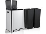 Cestino Per Rifiuti - Cestino A Pedale Con 2 Scomparti - 60 L - Acciaio Inox - Filtro Antiodore Integrato - Cestino Interno Estraibile - 50,8×32,3×66 Cm - Argento