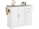 Carrello Da Cucina - FKW128-ST - Piano Di Lavoro Allungabile - Con Cassetti - Carrello Bar Per Cucina E Sala Da Pranzo - Bianco