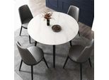 Tavolo Rotondo Da Cucina E Da Pranzo - Tavolo Da Pranzo - Piano In Marmo Ø 80 Cm - Struttura In Metallo - Altezza 76 Cm - Per 4 Persone - Bianco