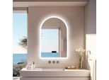 Specchio Da Bagno Curvo A Led - A Parete - Senza Nebbia - Retroilluminato - 60×90 Cm - Cornice In Alluminio - Stile Moderno - Bianco