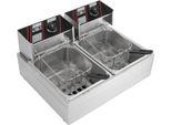 Friggitrice Elettrica Commerciale - Doppia Vasca 12 Litri - Acciaio Inox - Temperatura Regolabile 60-200°C - Coperchio In Acciaio Inox - Argento