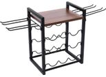 Portabottiglie E Portabottiglie - Portabottiglie In Legno Con Ripiano - Per 9 Bottiglie Di Vino - Supporto Per 4 Bicchieri - Design Moderno-Minimalista - Nero