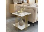 Tavolo In Marmo - Tavolino - Quadrato 44,5X44,5X55,4 Cm - Piano In Marmo Bianco - Gambe In Metallo Dorato - Moderno - Da Assemblare - Bianco/Oro