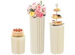 Colonna Di Carta Pieghevole - Piedistallo Espositivo - Cilindro A Nido D'ape - Set Di 44 Pezzi, 3 Supporti - Piastra In Pvc Ø30 Cm, 2 Mm - Bianco Crema