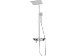 Sistema Doccia Termostatico - Set Doccia A Pioggia - Soffione Quadrato - Miscelatore Monocomando - Portata 6,8 L/Min - Argento Chiaro