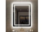 Specchio Da Bagno A Led - Specchio Da Parete - Dimensioni 60×80 Cm - Illuminazione Frontale E Retroilluminazione - Antiappannamento Con Cuscinetto Riscaldante - Sensore Tattile - Senza Cornice - Rosso