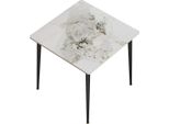 Tavolo Da Pranzo - Piano In Marmo - Quadrato 80X80X76 Cm - Gambe In Alluminio - Moderno E Minimalista - Per 4 Persone - Bianco E Verde Smeraldo